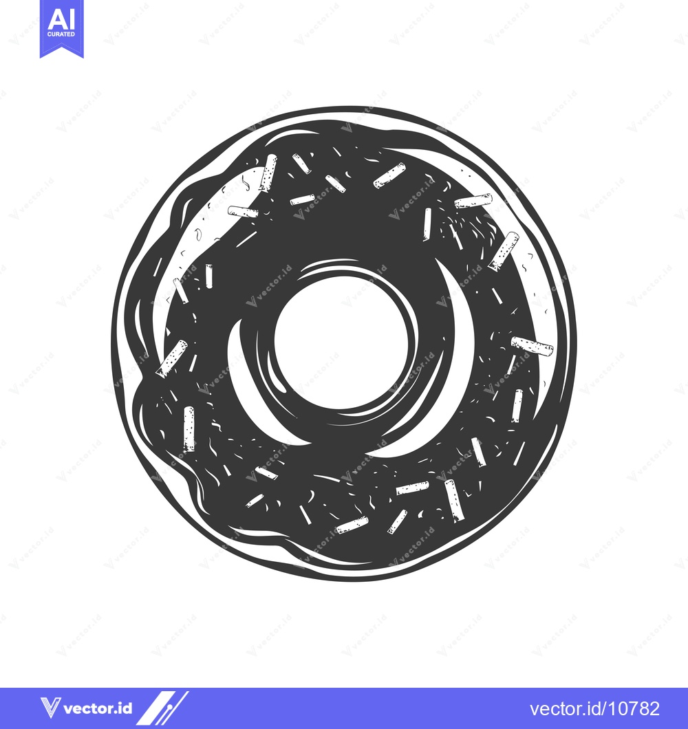 Premium Vector dari A Black and White Sketch of a Glazed Donut with Sprinkles