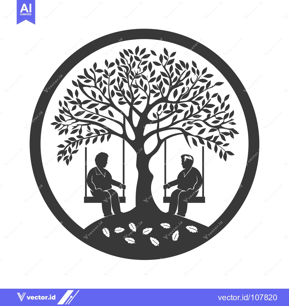 Premium Vector of Two People Sitting on Swings Under a Tree