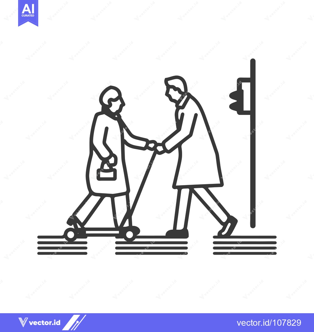 Premium Vector dari Two people walking across a crosswalk, one assisting the other