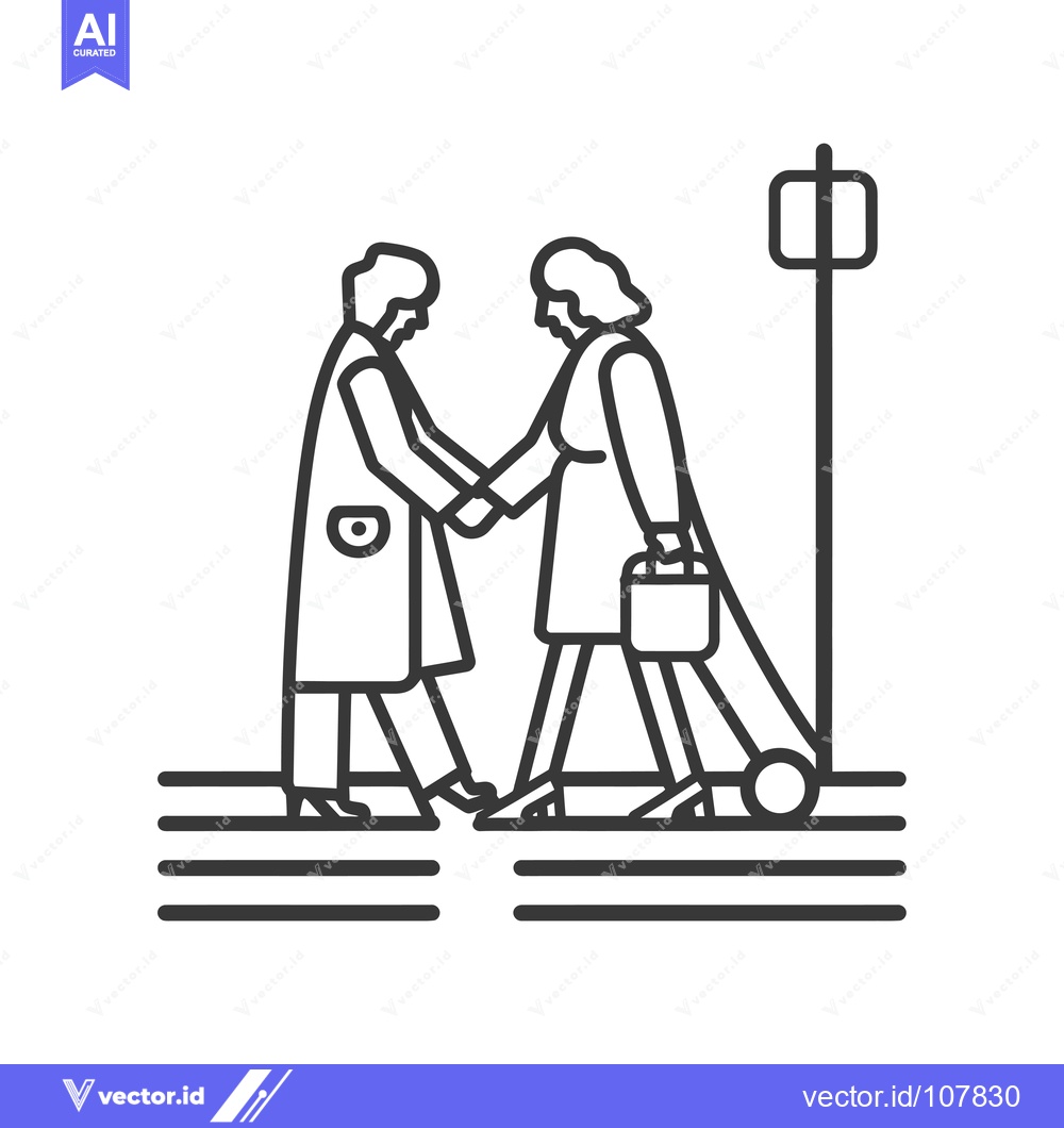 Premium Vector of Two People Walking and Holding Hands on a Crosswalk
