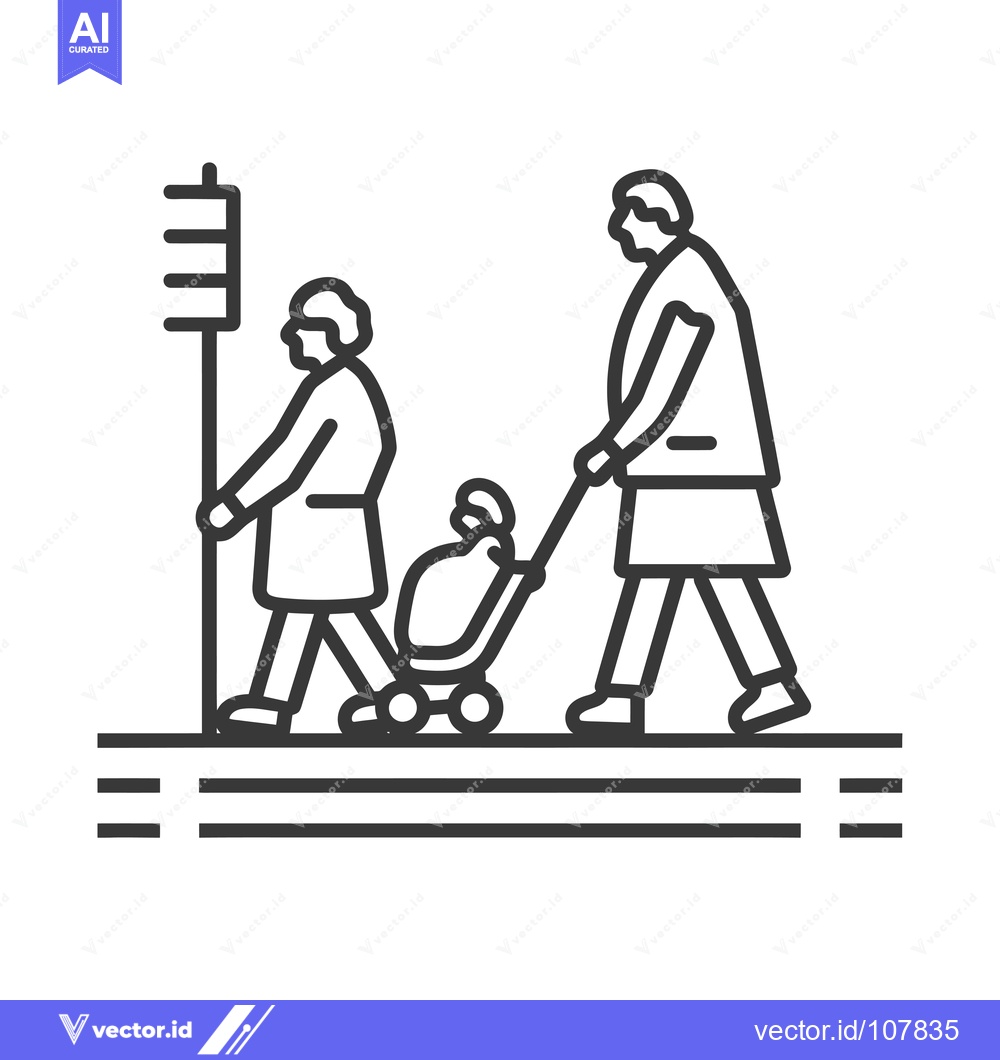 Premium Vector dari Two People Walking on a Sidewalk with a Baby Carriage