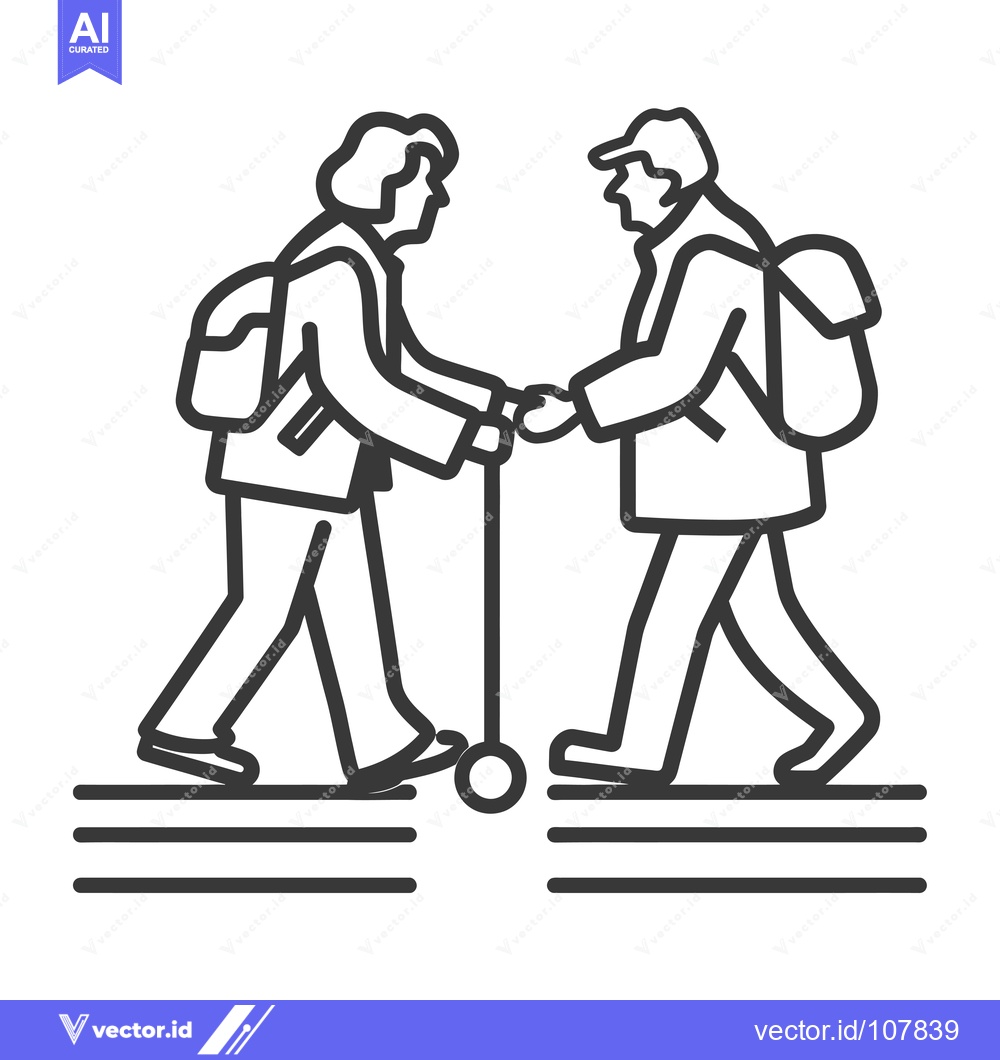Premium Vector dari Two people walking with backpacks and one holding a walking stick