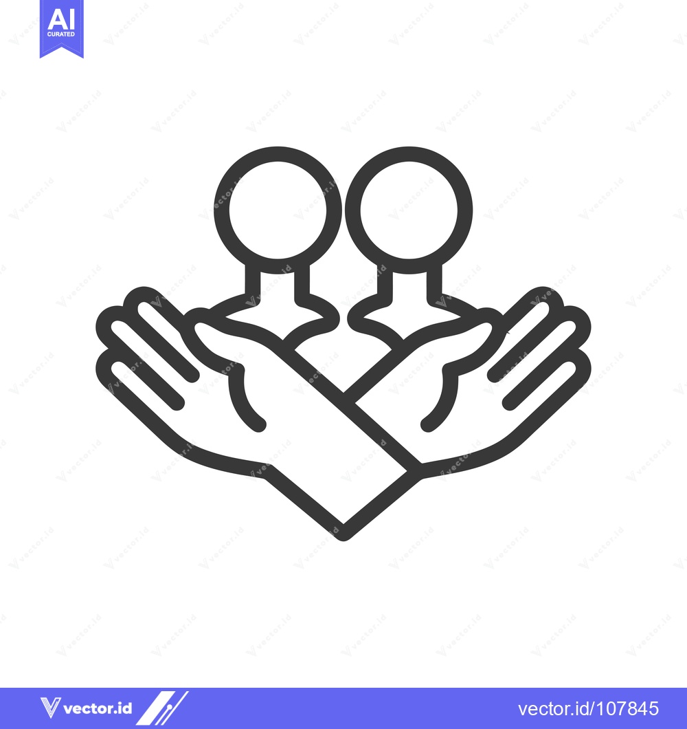 Premium Vector dari Two Person Outline Icon with Hands Reaching Upward