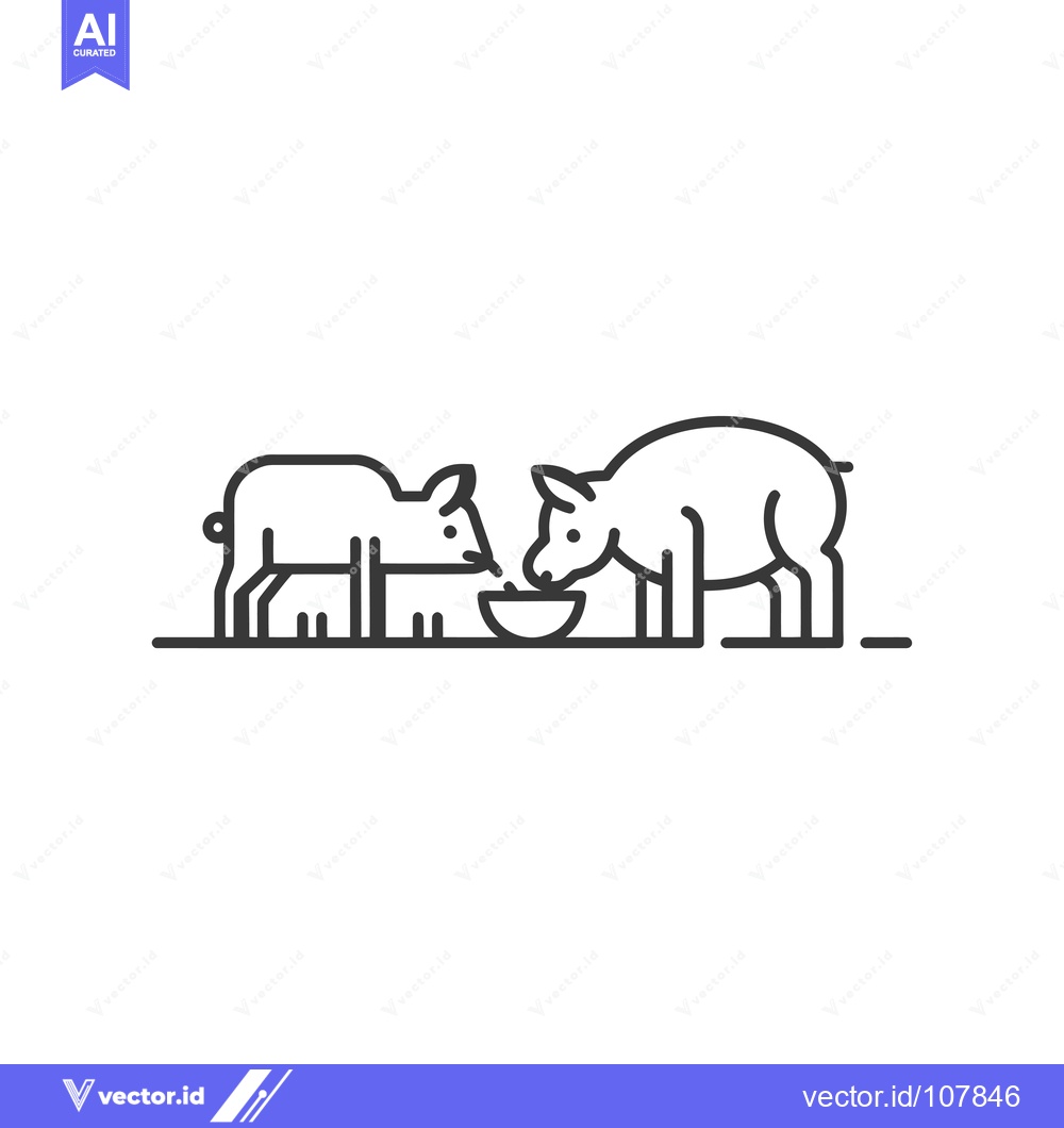 Premium Vector dari Two Pigs Sharing a Bowl of Food