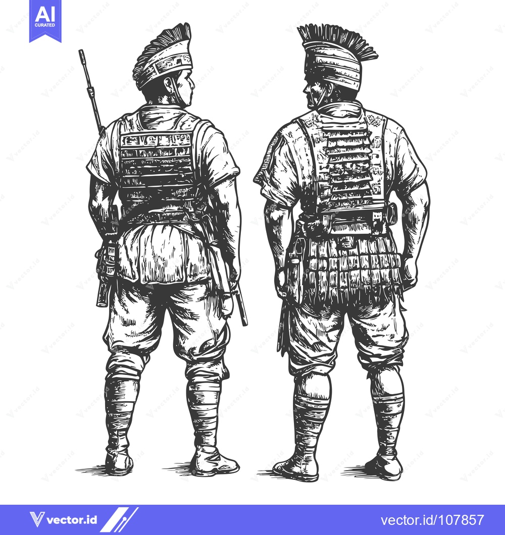 Premium Vector dari Two Roman Soldiers Standing Back to Back, One Holding a Spear
