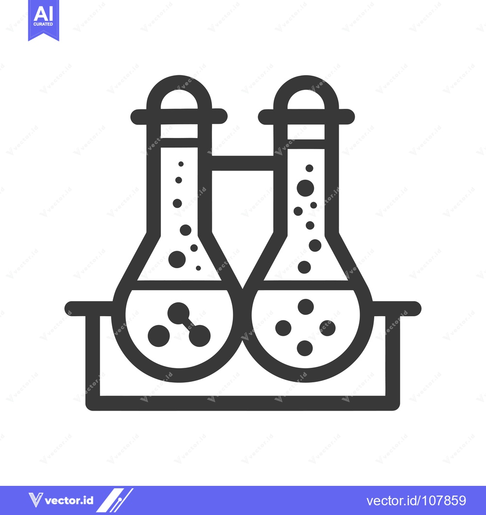 Premium Vector dari Two Round-Bottom Flasks on a Stand with Molecules and Dots Inside