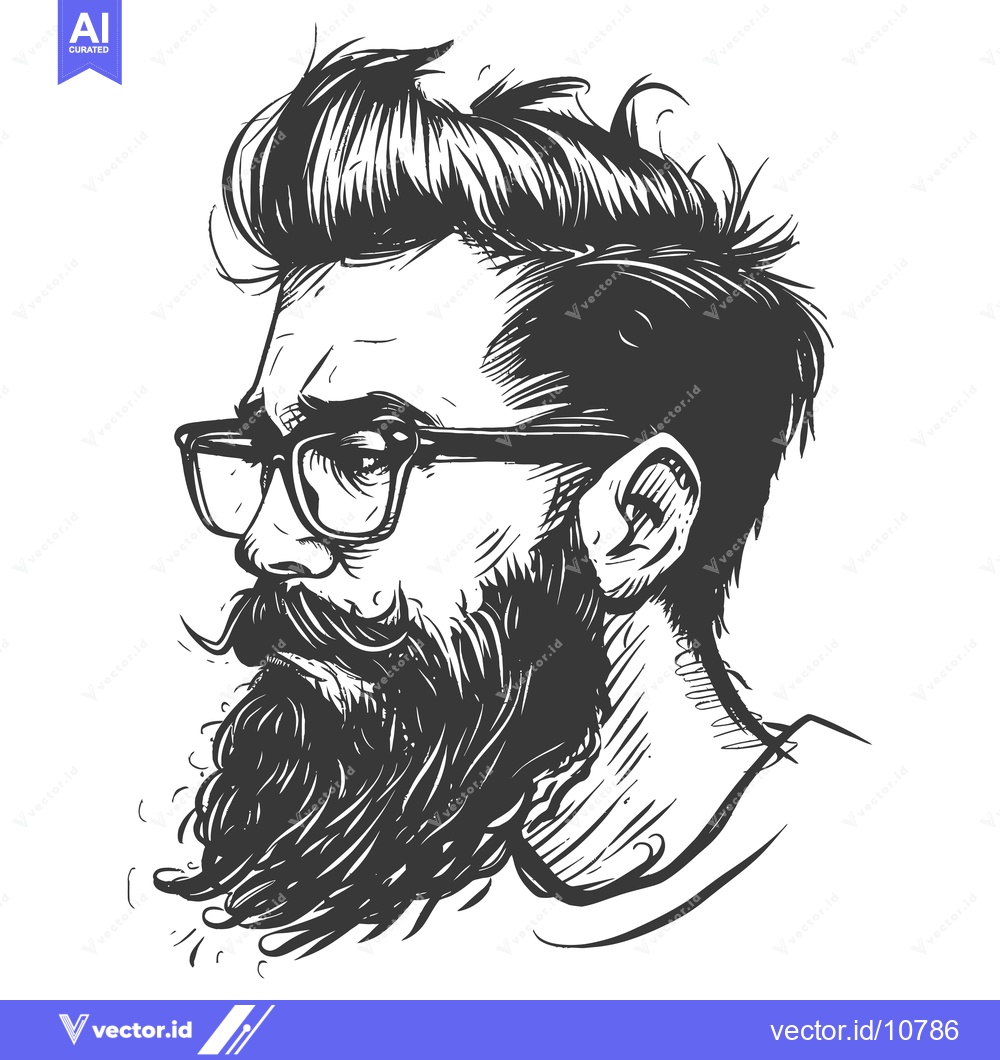 Premium Vector dari A Black and White Sketch of a Man with a Beard and Glasses