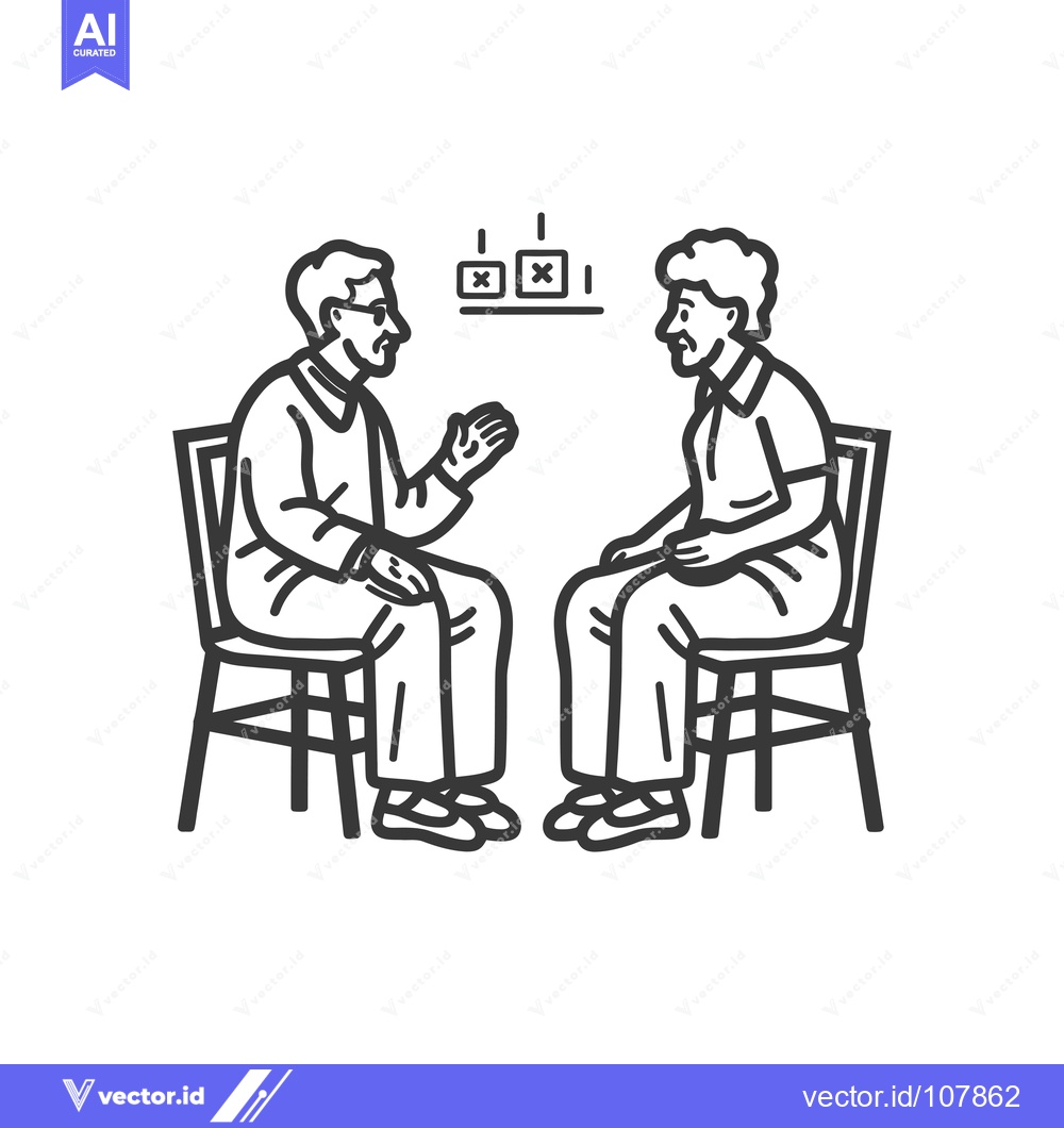 Premium Vector of Two Seniors Sitting on Chairs and Talking
