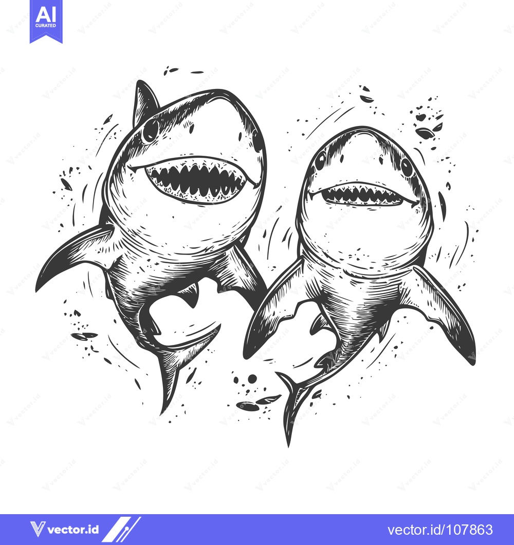 Premium Vector of Two Sharks with Open Mouths and Sharp Teeth