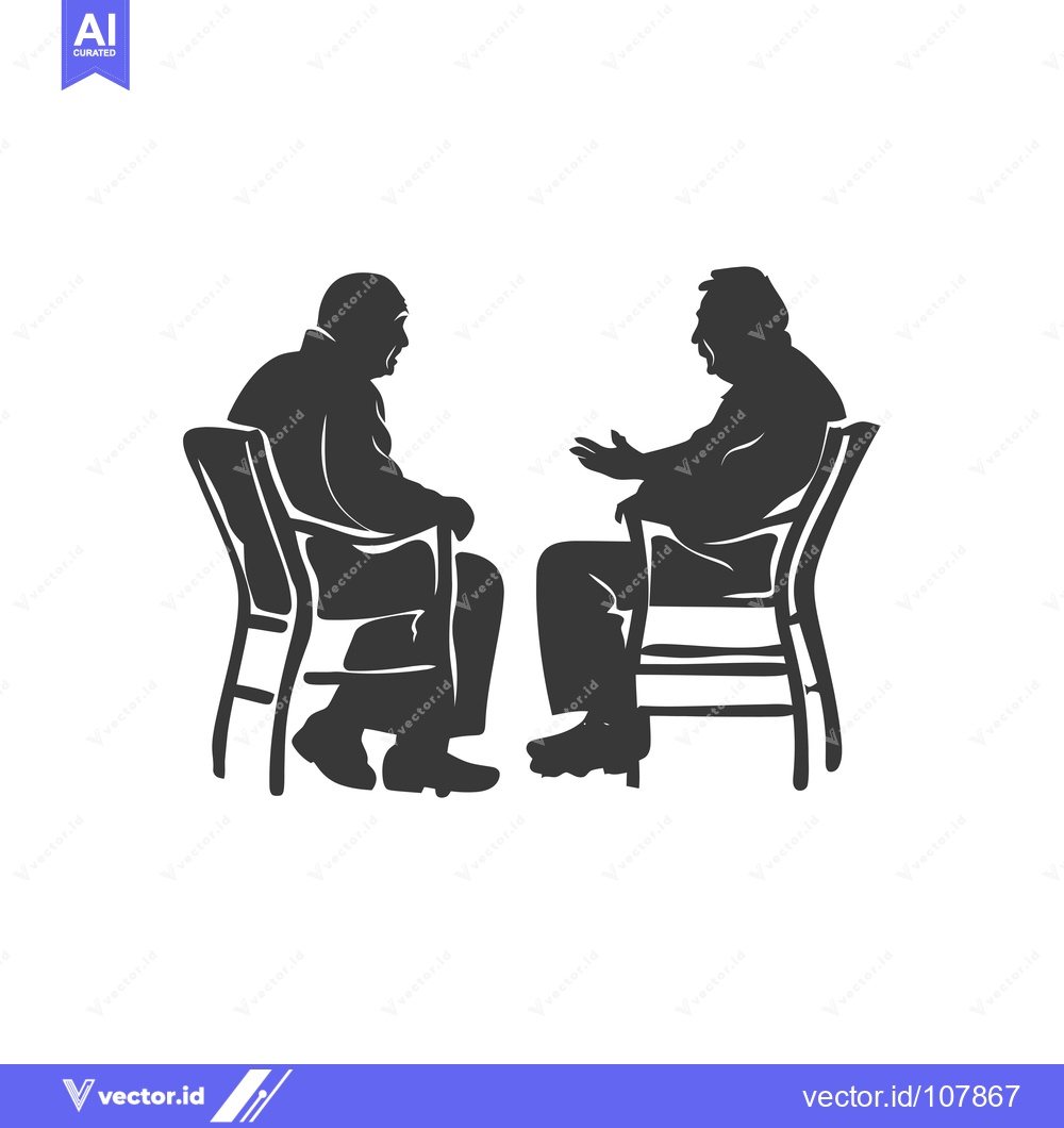 Premium Vector dari Two Silhouettes of Elderly People Sitting in Chairs and Talking