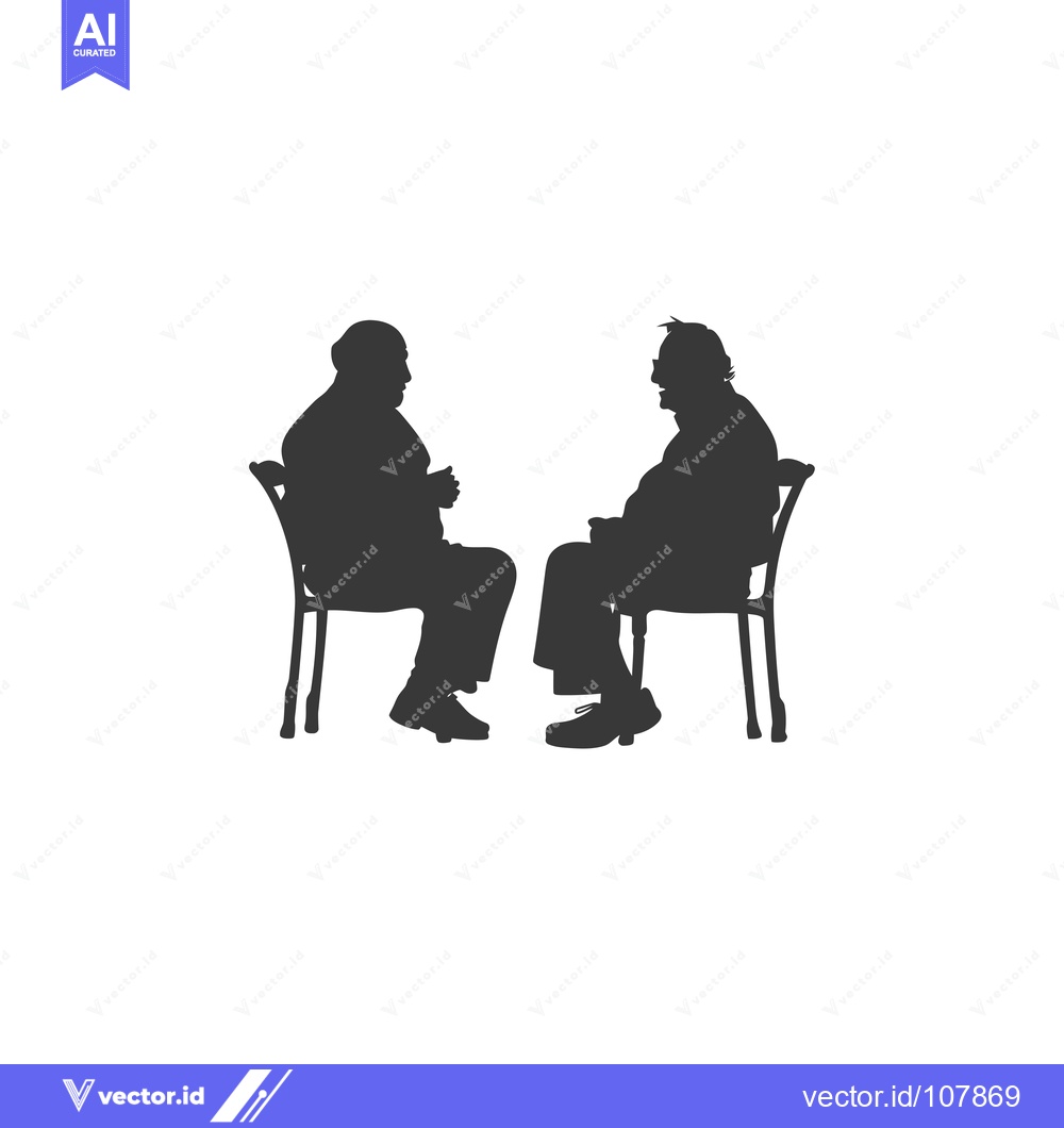 Premium Vector dari Two Silhouettes of Elderly People Sitting on Chairs Facing Each Other