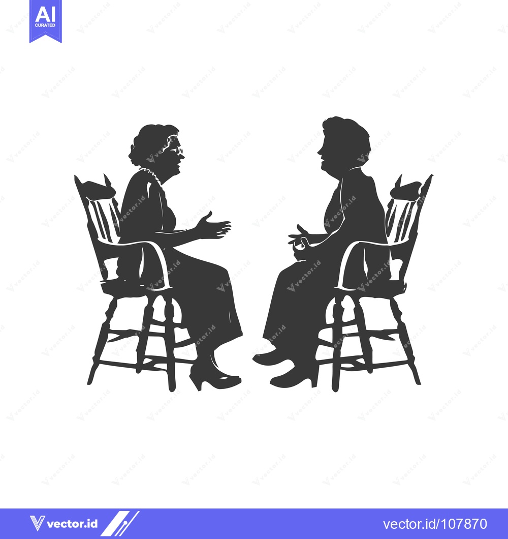 Premium Vector of Two Silhouettes of Elderly Women Sitting in Chairs and Talking