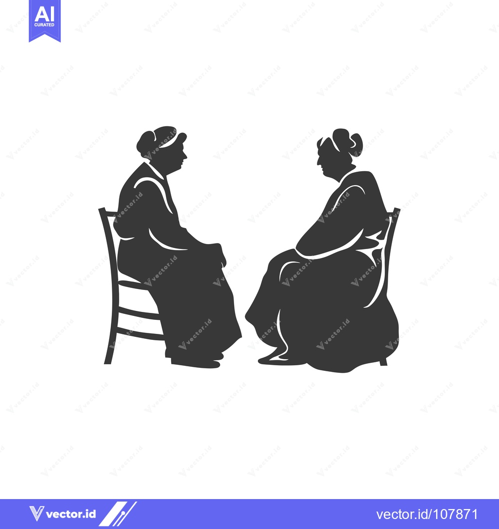 Premium Vector dari Two Silhouettes of Elderly Women Sitting in Chairs Facing Each Other