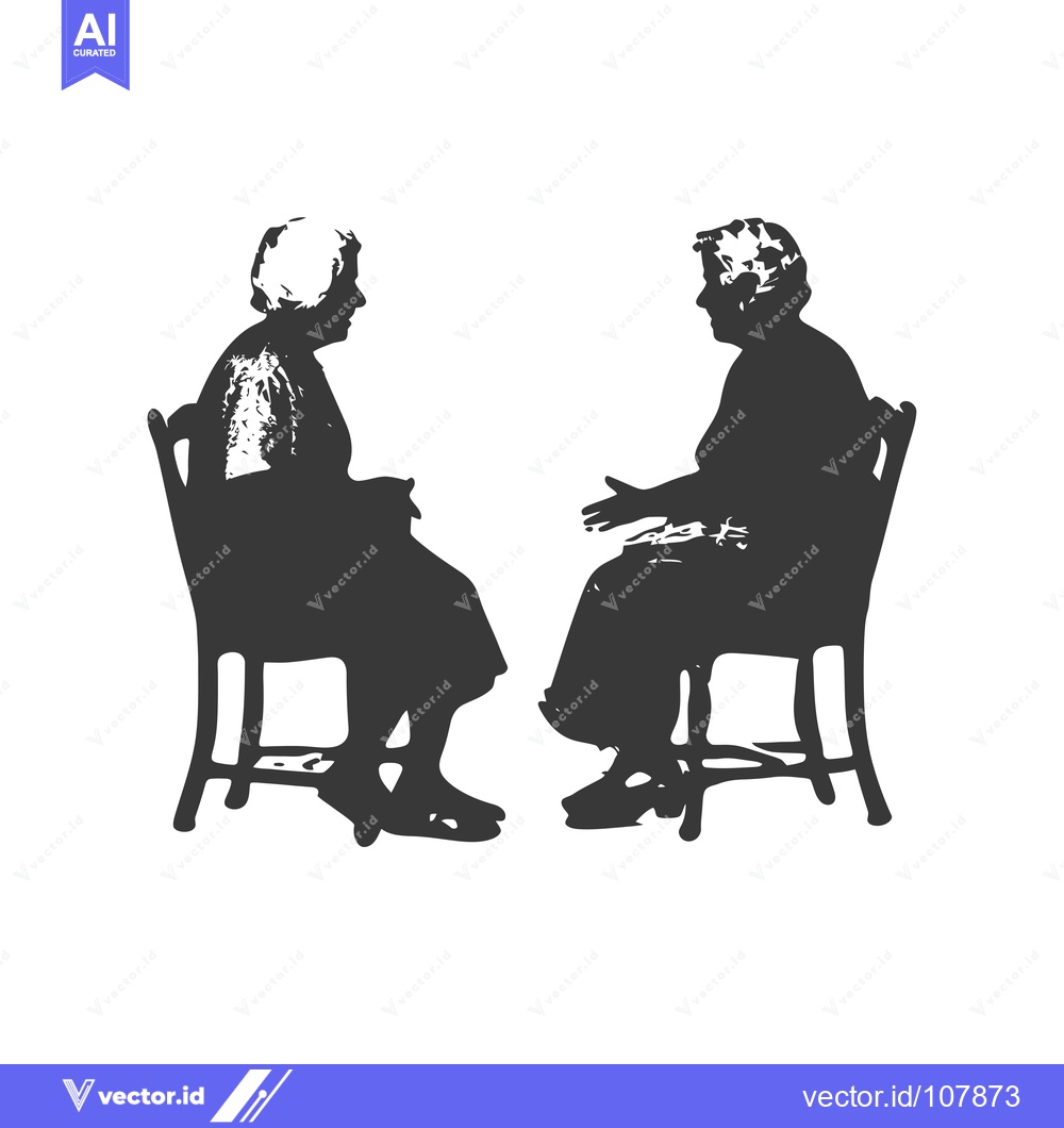 Premium Vector of Two Silhouettes of Elderly Women Sitting in Chairs Facing Each Other