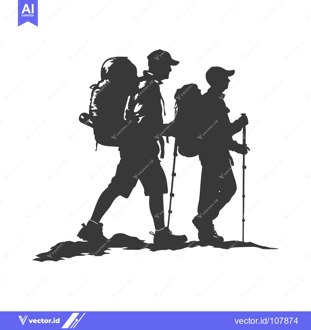 Premium Vector of Two Silhouettes of Hikers with Backpacks and Trekking Poles