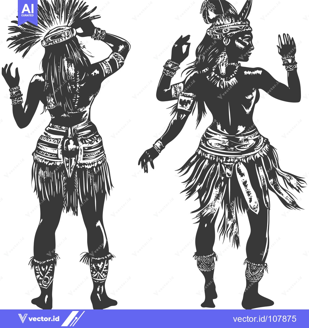 Premium Vector dari Two Silhouettes of Indigenous Women in Traditional Dress