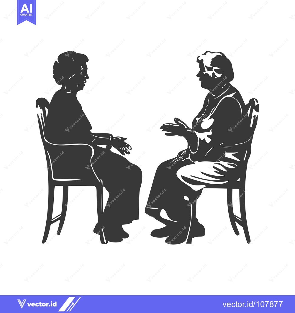 Premium Vector of Two Silhouettes of Older Women Sitting in Chairs and Talking