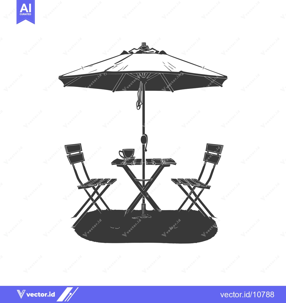 Premium Vector dari A black and white sketch of an outdoor cafe table and chairs with an u