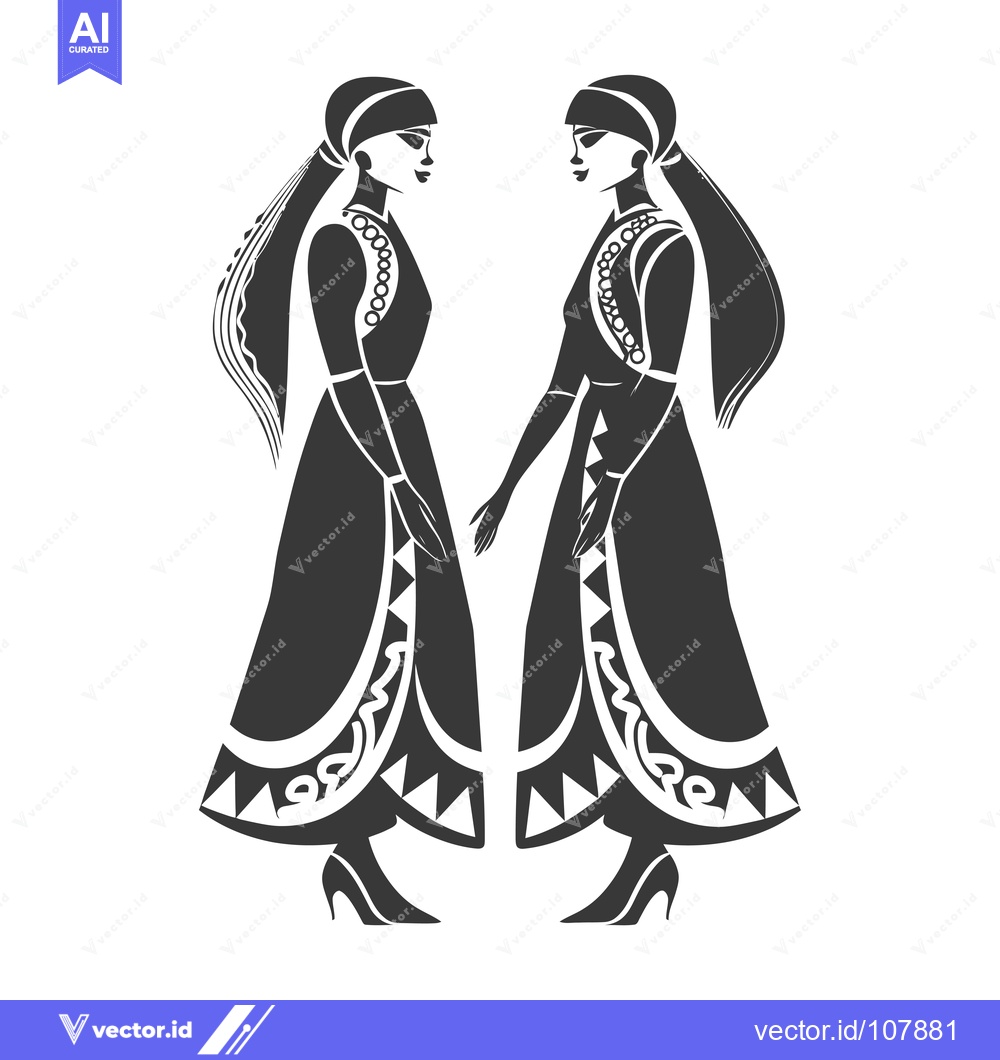Premium Vector dari Two Silhouettes of Women in Traditional Dress Facing Each Other