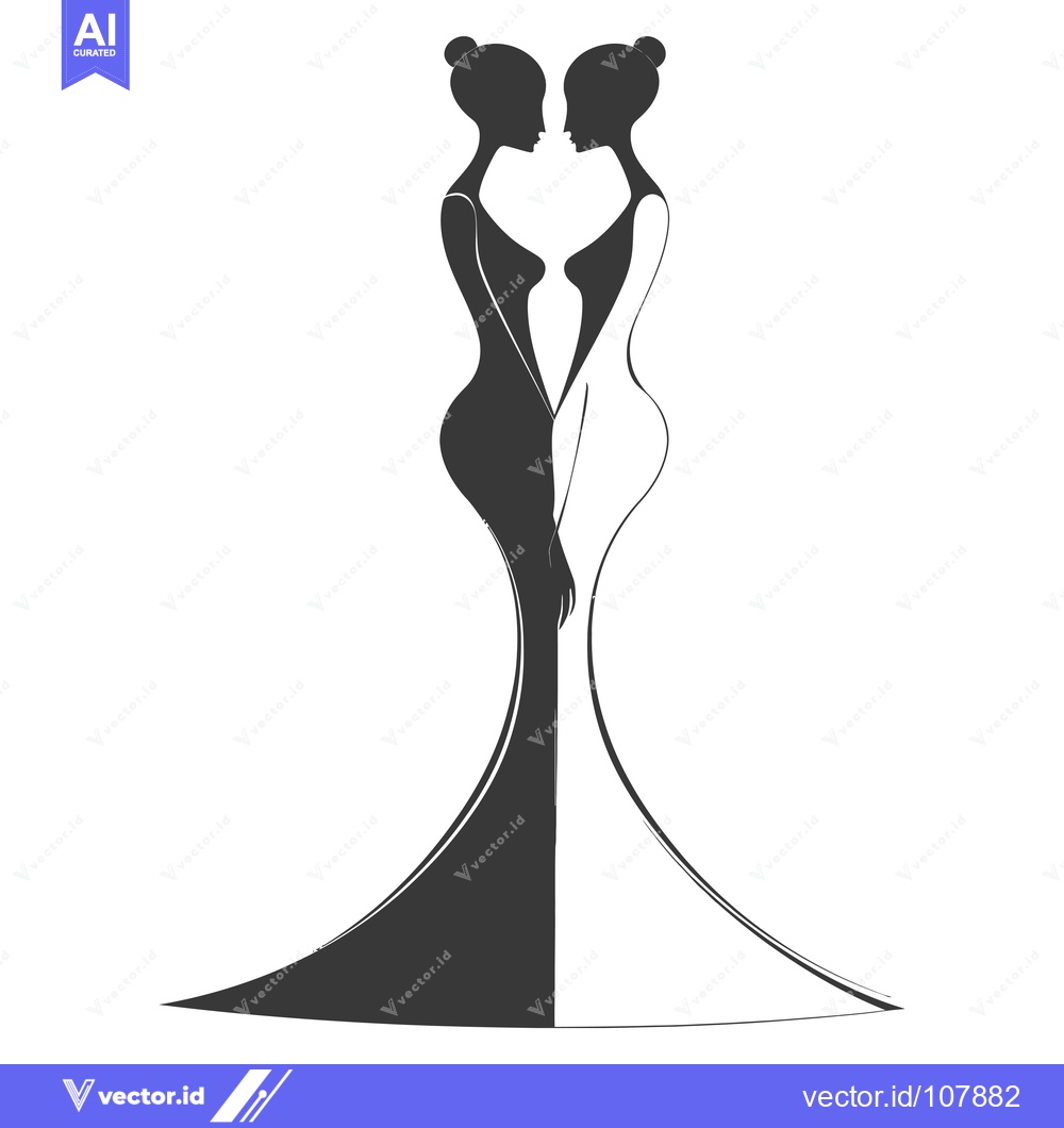 Premium Vector of Two Silhouettes of Women in Wedding Dresses Facing Each Other