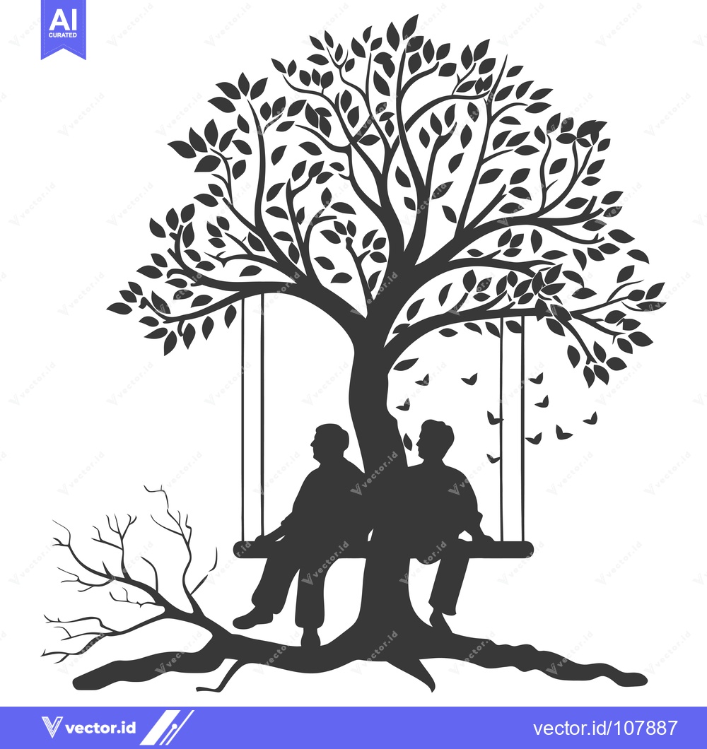 Premium Vector dari Two Silhouettes Sitting on a Swing Underneath a Tree