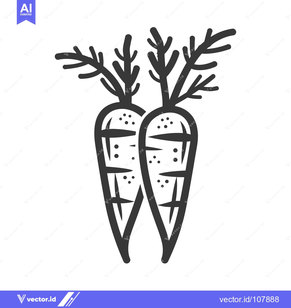 Premium Vector dari Two Simple Black and White Line Drawings of Carrots