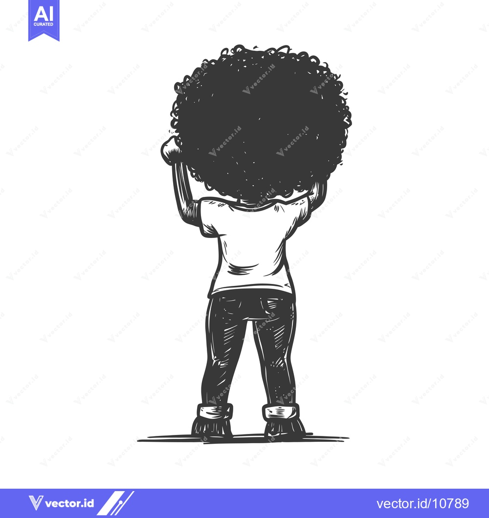 Premium Vector dari A Black and White Sketch of a Person With Afro Hair Raising Their Fist