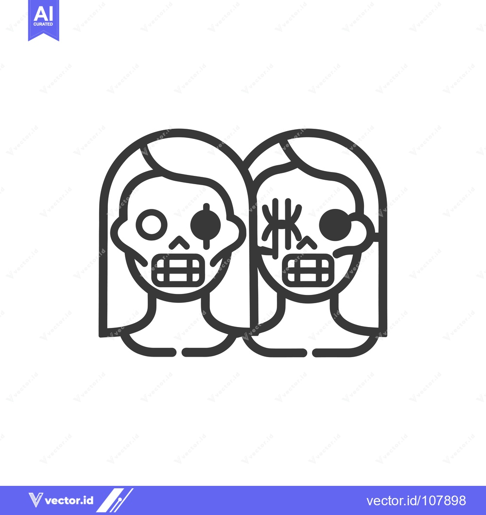 Premium Vector dari Two Skeletons With Long Hair Side by Side