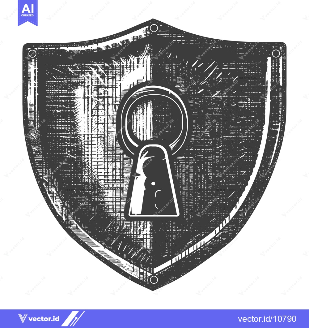 Premium Vector of A Black and White Sketch of a Shield with a Keyhole in the Center