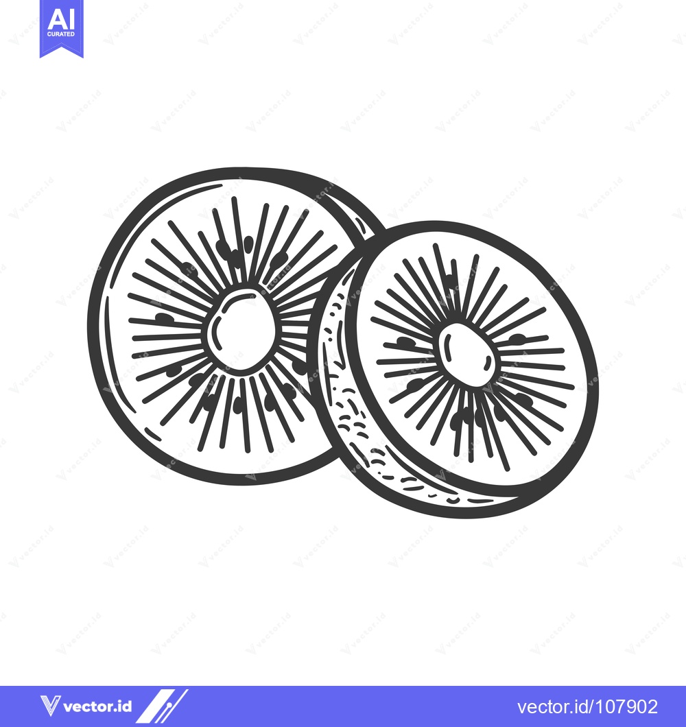Premium Vector dari Two Slices of Kiwi Fruit, Line Art Illustration
