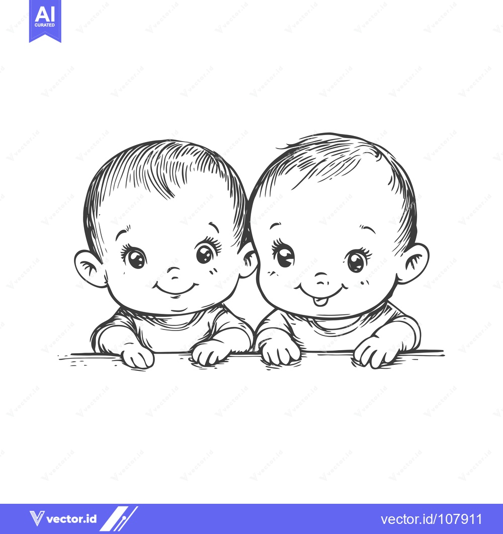 Premium Vector dari Two Smiling Babies with Big Eyes and Small Hands
