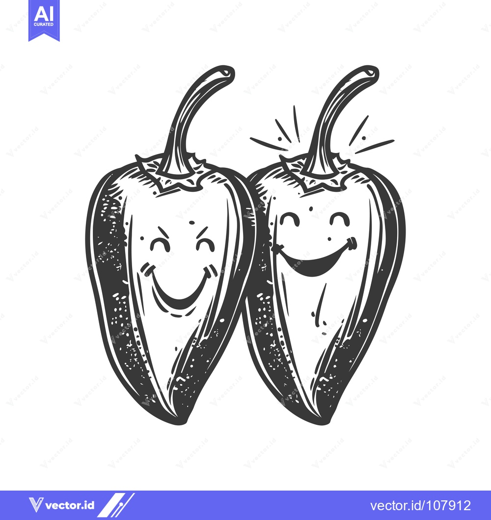 Premium Vector of Two Smiling Bell Peppers in a Sketch Style