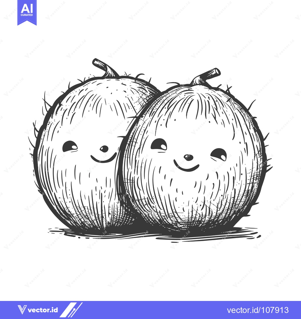 Premium Vector dari Two Smiling Coconuts with Detailed Sketchy Texture