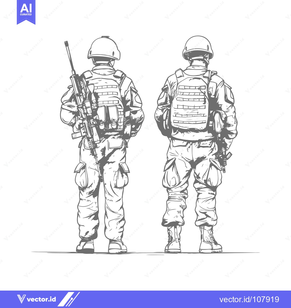 Premium Vector dari Two Soldiers in Full Combat Gear Standing Back to Back