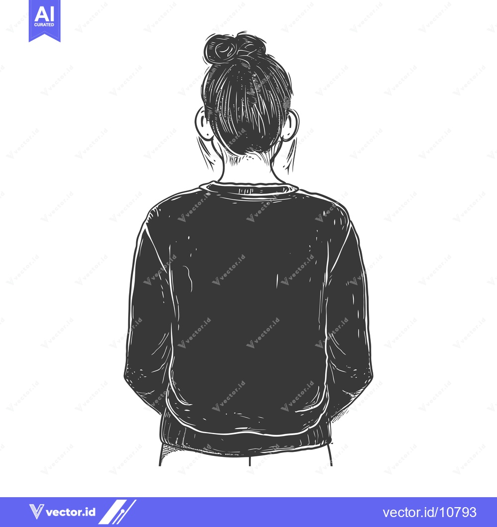 Premium Vector dari A Black and White Sketch of a Woman with a Bun Facing Away