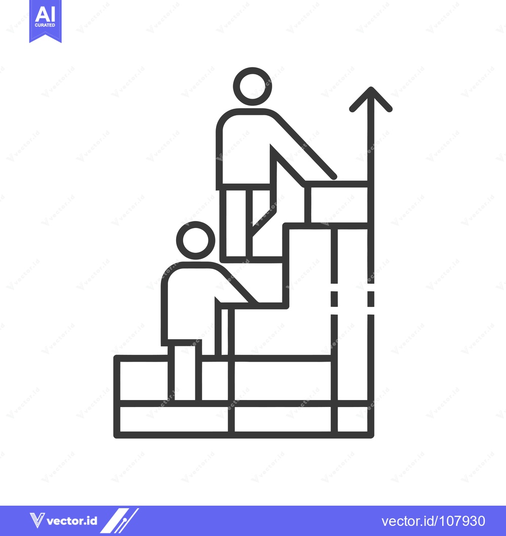 Premium Vector dari Two stick figures climbing a staircase with an upward arrow