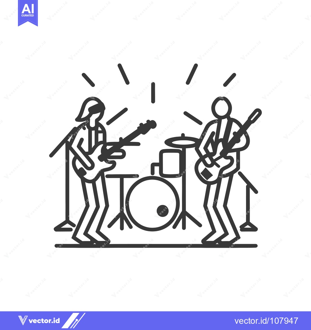 Premium Vector dari Two Stick Figures Playing Guitars with a Drum Set