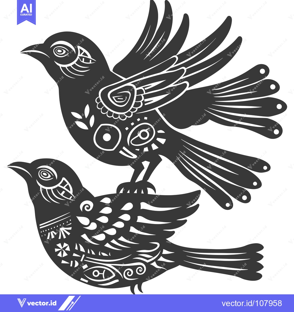 Premium Vector dari Two Stylized Birds with Intricate Patterns