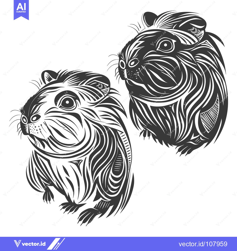 Premium Vector dari Two Stylized Black and White Guinea Pigs