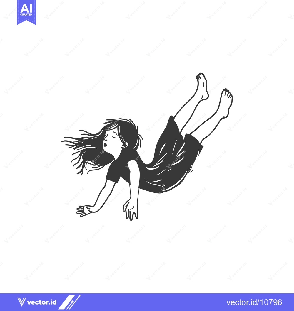 Premium Vector of A Black and White Sketch of a Young Girl Falling