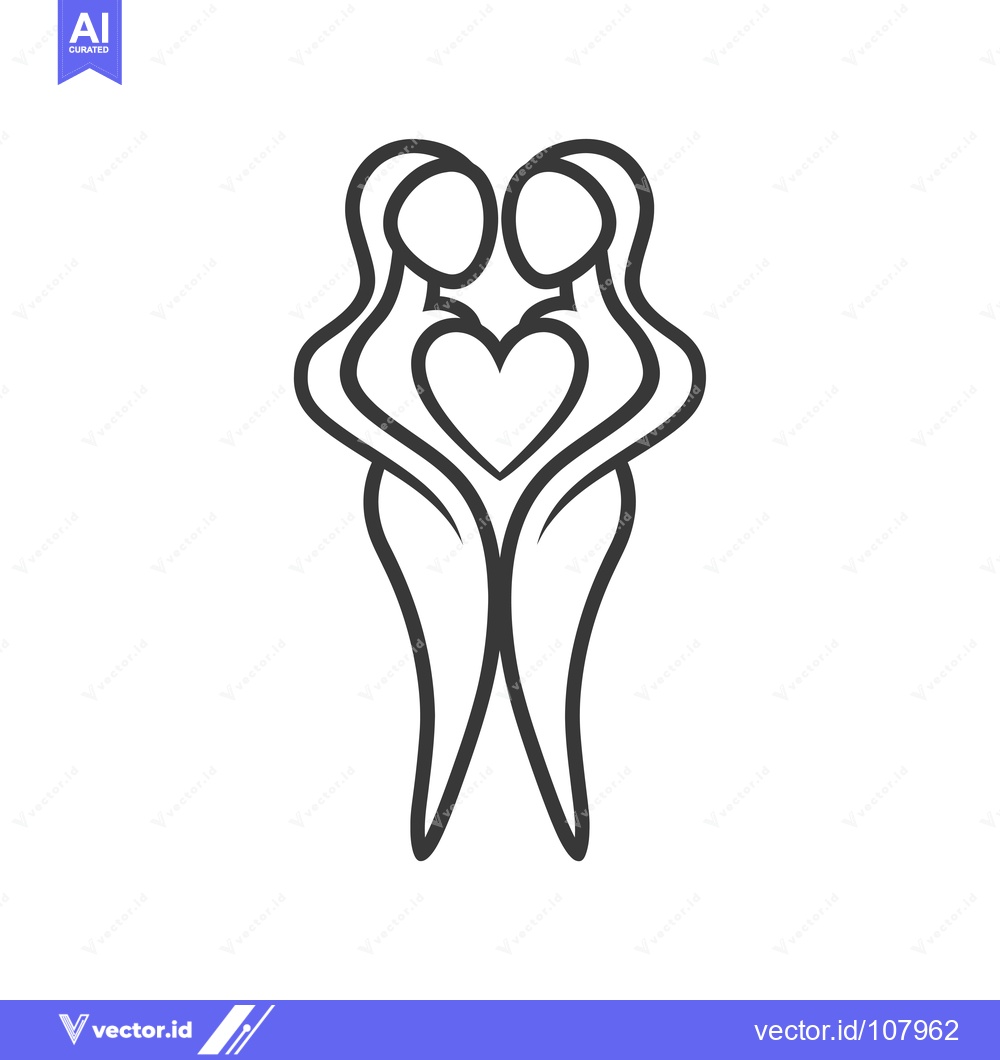 Premium Vector dari Two stylized figures embracing with a heart in the center