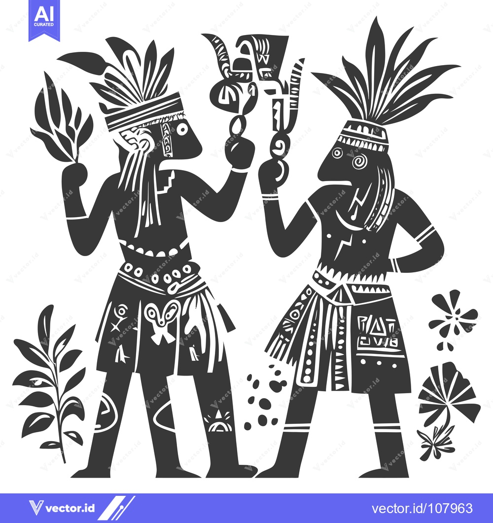 Premium Vector dari Two Stylized Figures in Traditional Clothing Holding Ceremonial Object