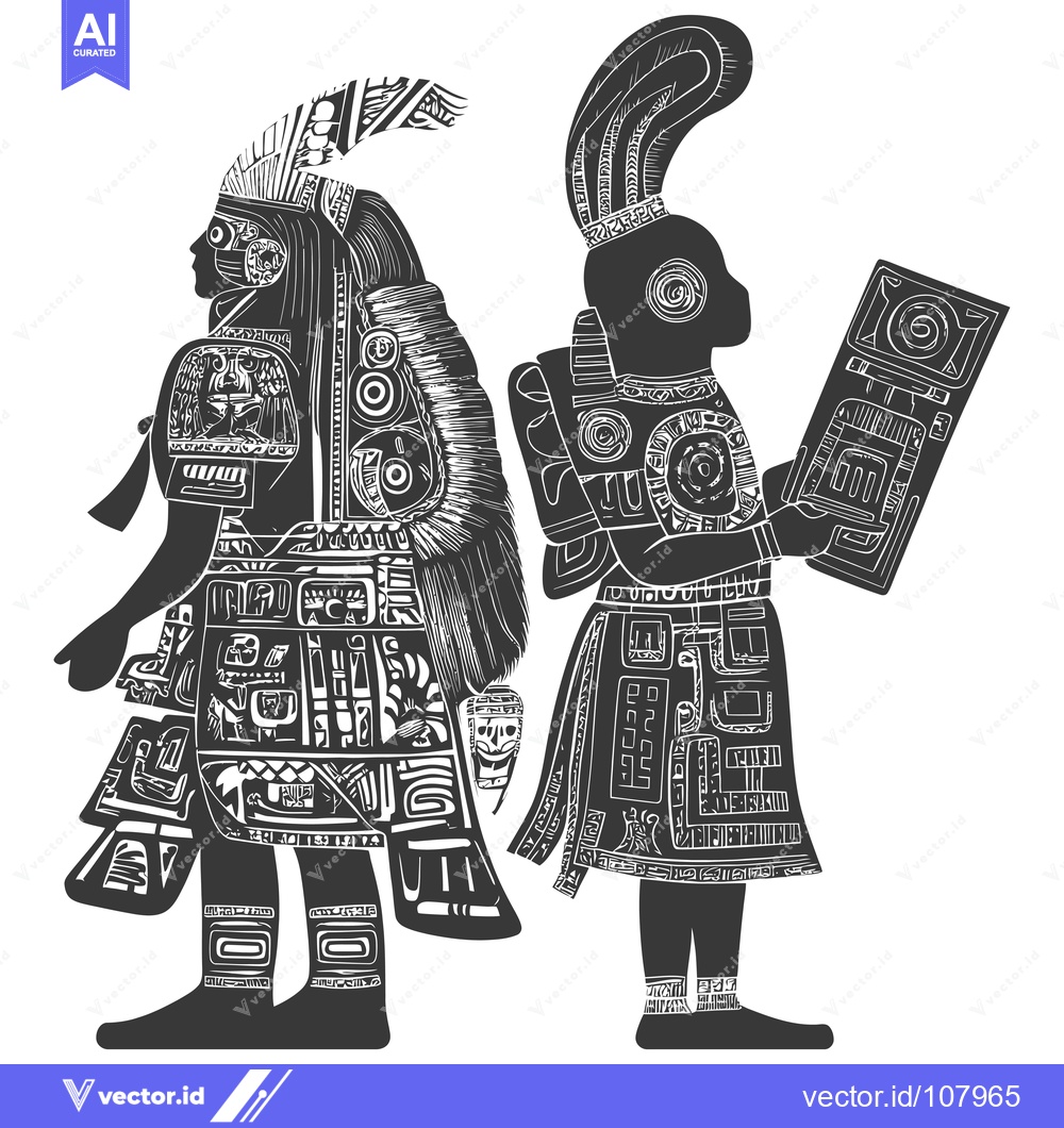 Premium Vector dari Two Stylized Figures in Traditional Mayan Attire