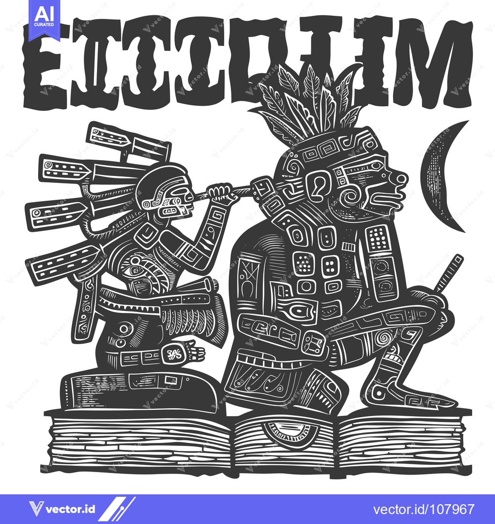 Premium Vector dari Two Stylized Figures with Geometric Patterns and Feathers, Standing on