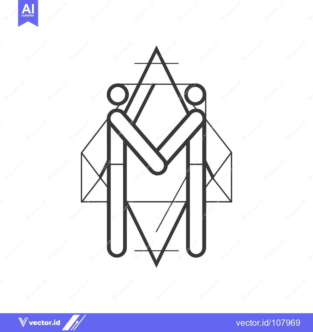 Premium Vector dari Two stylized human figures embracing within a geometric frame