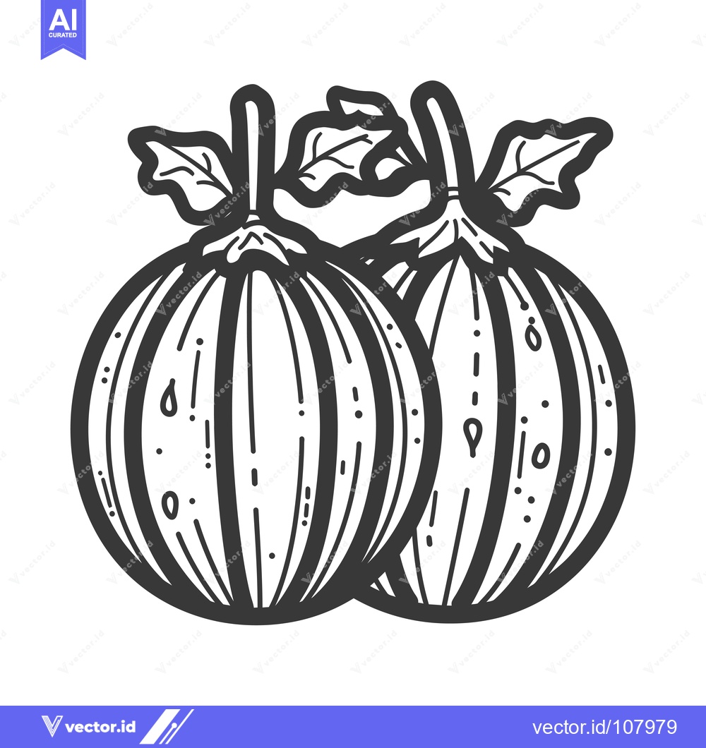 Premium Vector of Two Whole Striped Melons with Leaves