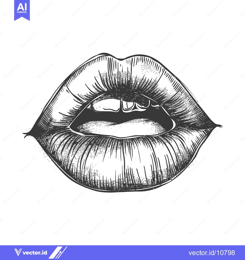 Premium Vector of A Black and White Sketch of Open Lips