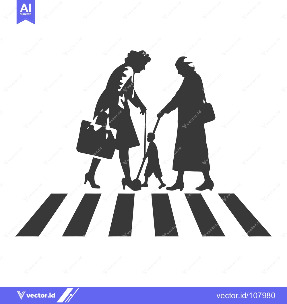 Premium Vector dari Two Women and a Child Crossing a Pedestrian Crosswalk