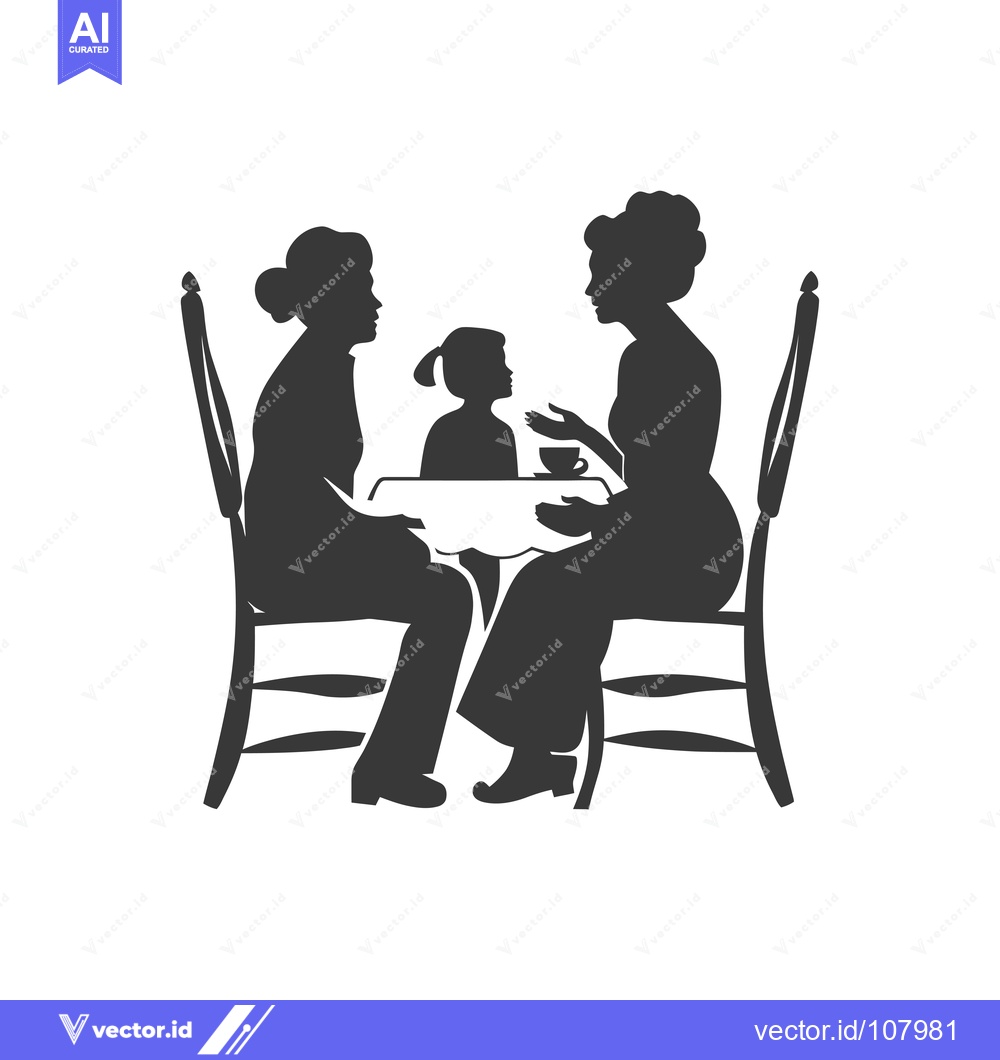 Premium Vector of Two Women and a Child Sitting at a Table with a Cup