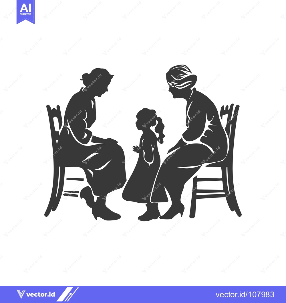 Premium Vector dari Two women and a little girl sitting on chairs